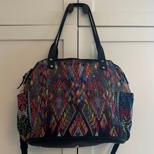 Guatemalan Huipil Embroidered fabric and leather tote